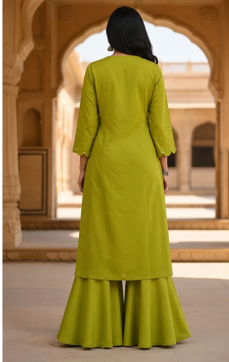 Parrot green solid straight kurta with plazzo set