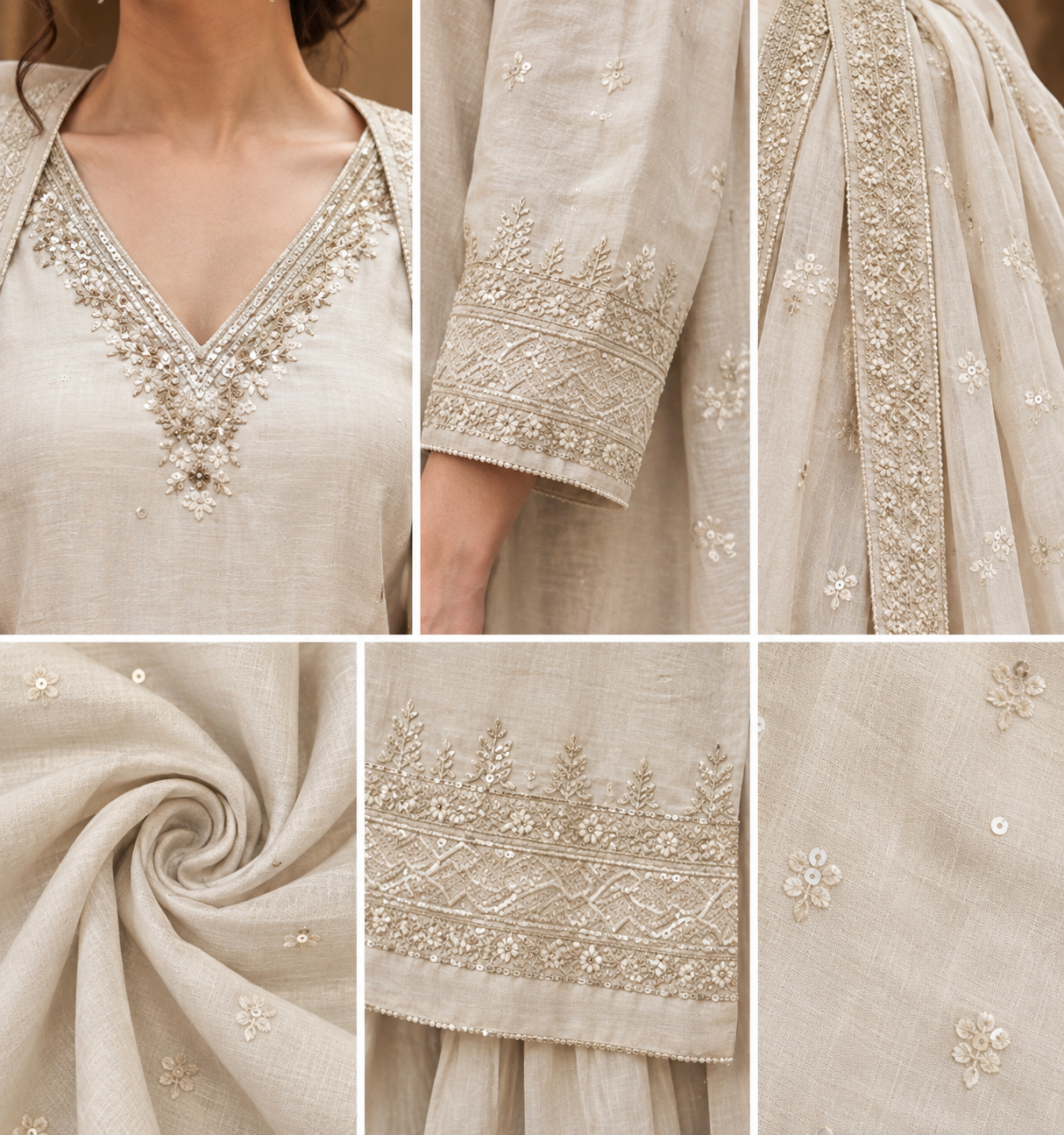 Ivory embroidered kurta pant set with dupatta